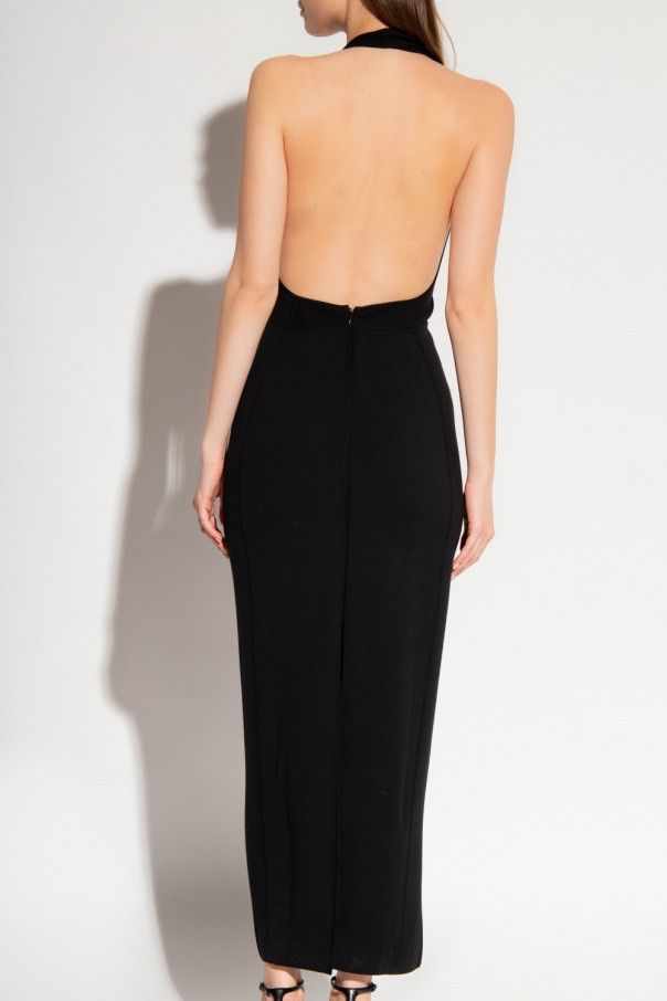 Saint Laurent Paris o1b1hav111124 Long Backless Dress in Wool in Black Size L / US 10 / IT 46 - 4 Thumbnail