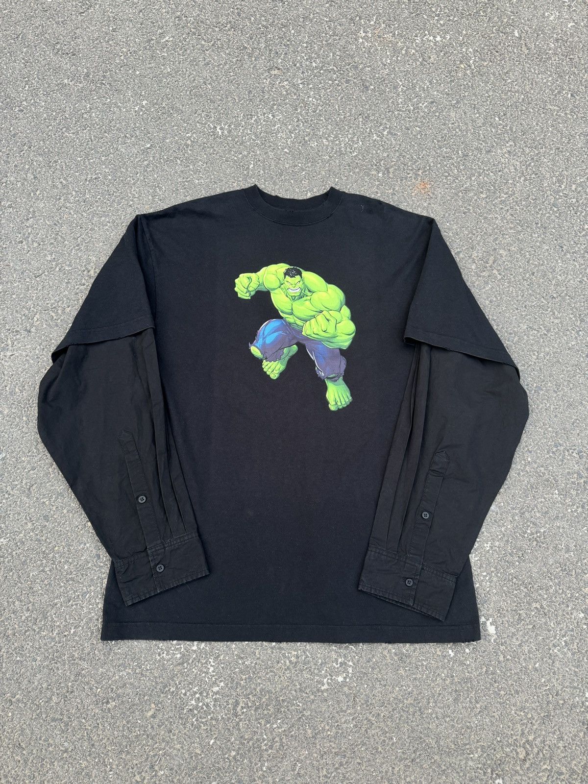 image of Balenciaga X Marvel Hulk Shirt/tshirt Hybrid Longsleeve in Black, Men's (Size XS)