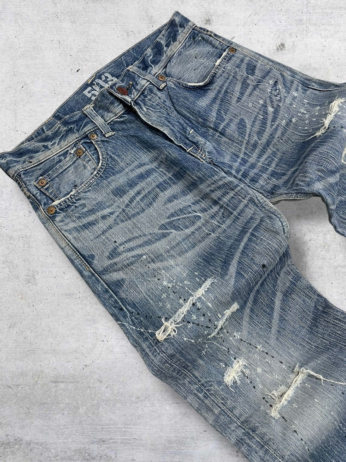 Edwin 1990S DESIGNER JAPAN EDWIN BLUE TRIP 503 DISTRESSED DENIM Size US 33 - 5 Thumbnail