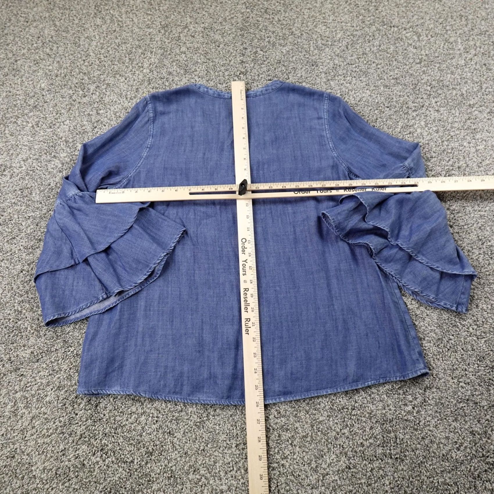 Gap GAP Shirt Womens M Blue Denim Ruffle Bell Sleeve V-Neck Tunic Peasant Boho Top Size M / US 6-8 / IT 42-44 - 4 Thumbnail
