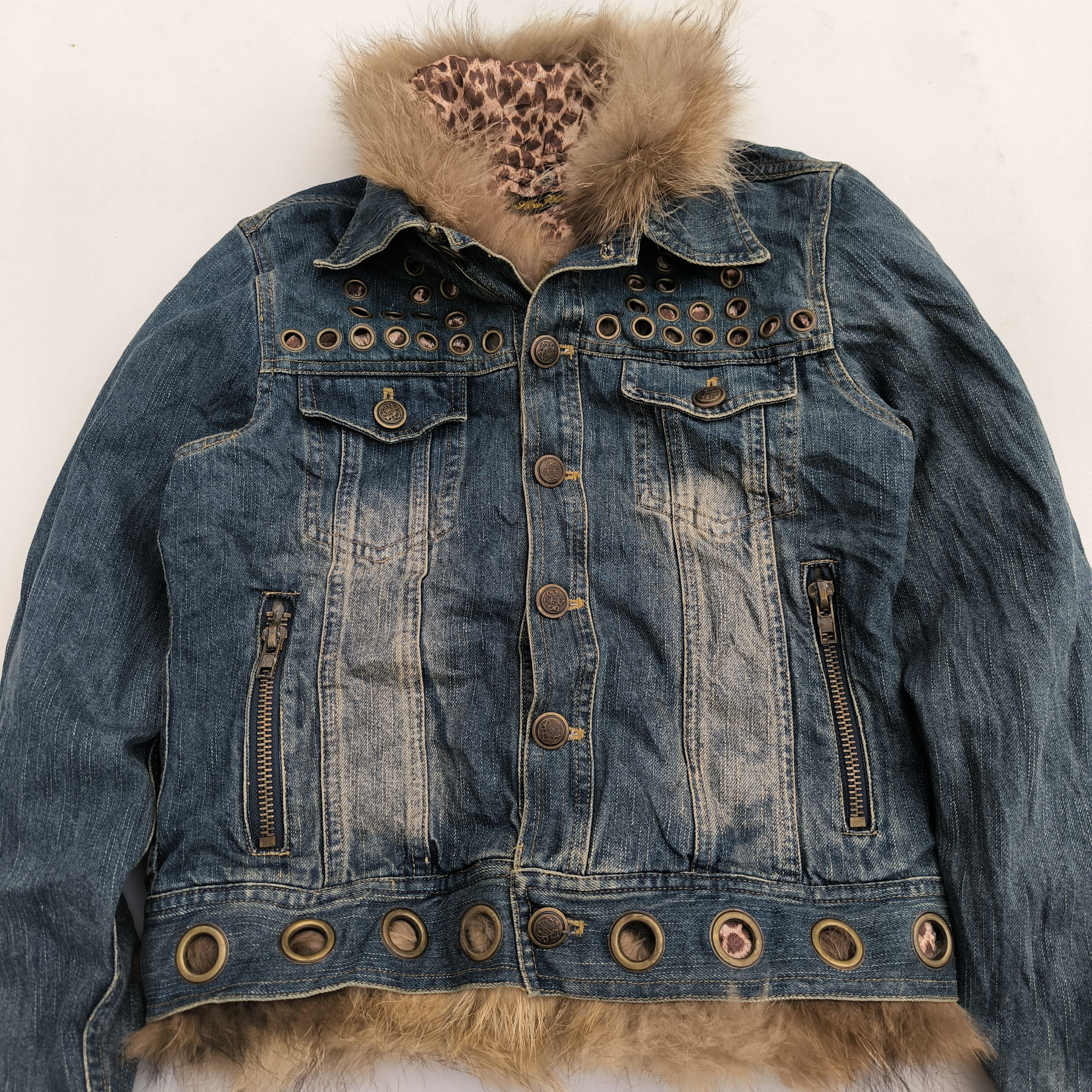 Japanese Brand Fur raccoon crop denim jacket Size S / US 4 / IT 40 - 2 Thumbnail
