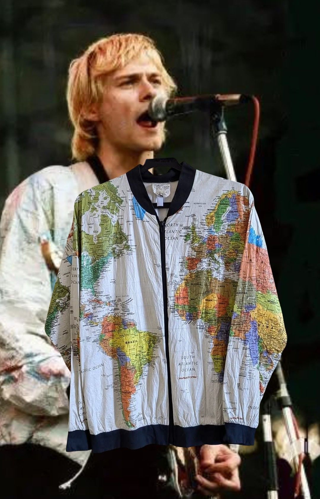 Nirvana 90s Vintage Leslie Jordan World Map AOP jacket kurt cobain Size US L / EU 52-54 / 3 - 1 Thumbnail