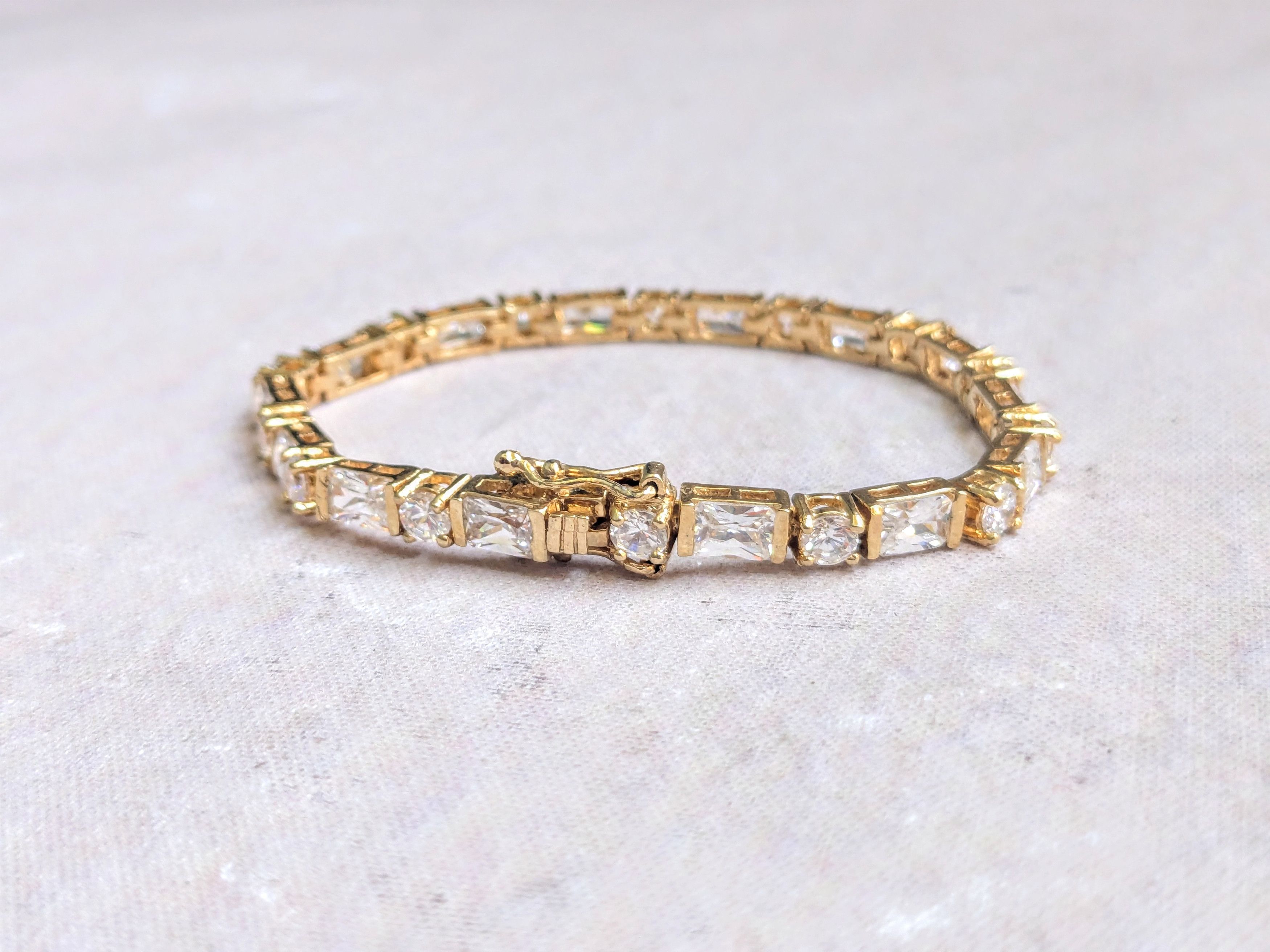 Sterling Silver Sterling Silver Tennis Bracelet 7 Gold Clear CZ Size ONE SIZE - 2 Thumbnail