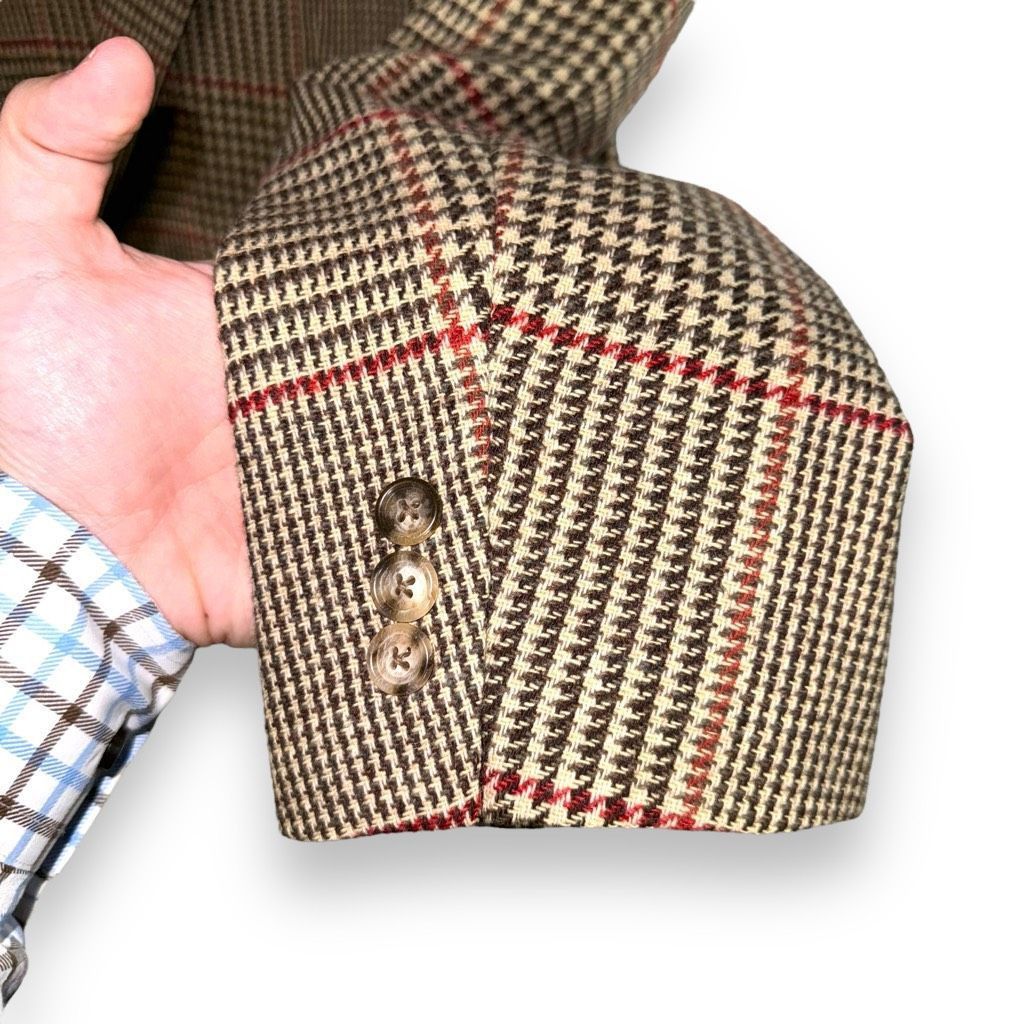 Oxxford Clothes Oxford Shop Custom Tan & Red Windowpane Tweed Sport Coat 40R Size 40R - 7 Thumbnail