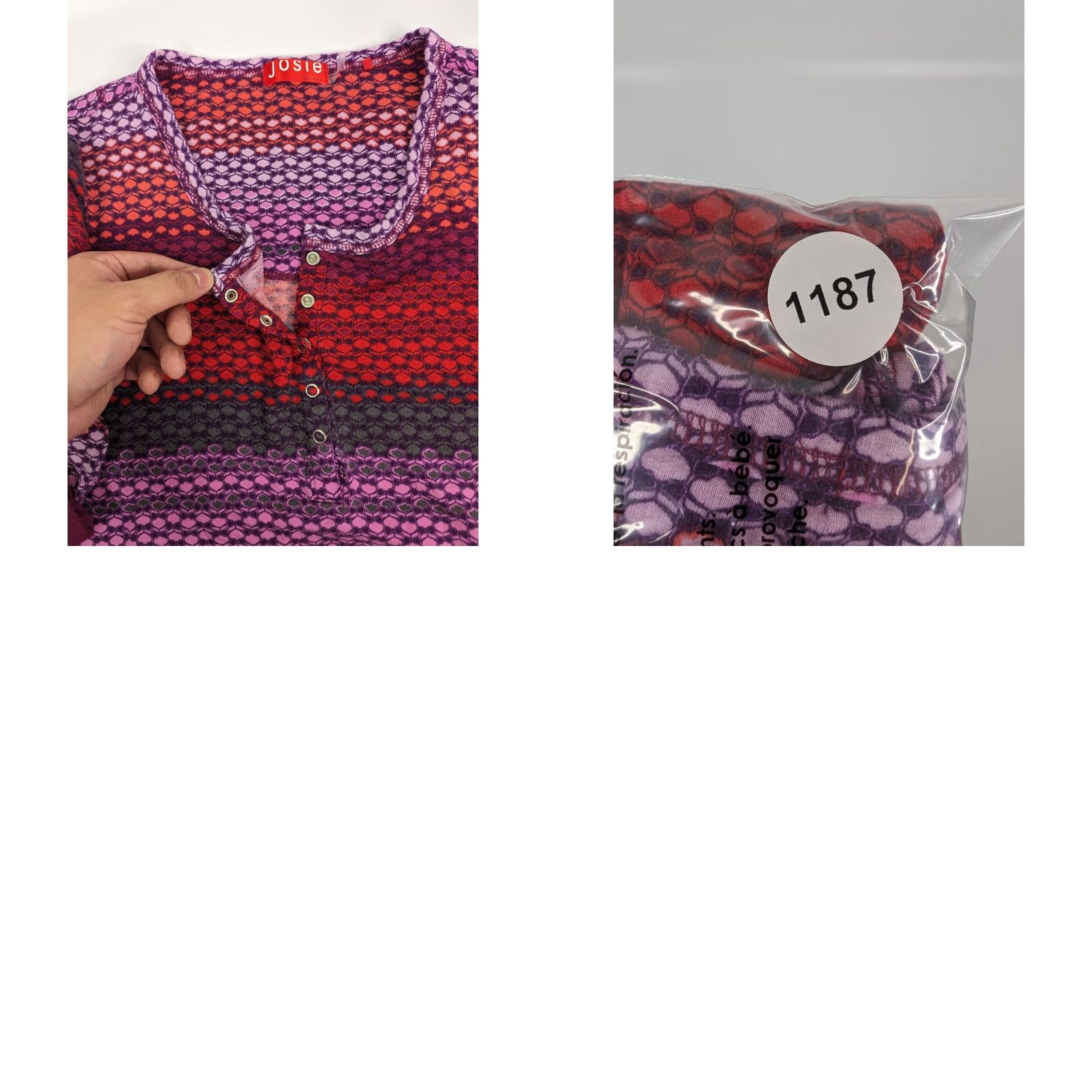 Vintage Josie Natori Pajama Top Womens Small Red Purple Rayon Henley Long Sleeve Size S / US 4 / IT 40 - 9 Thumbnail