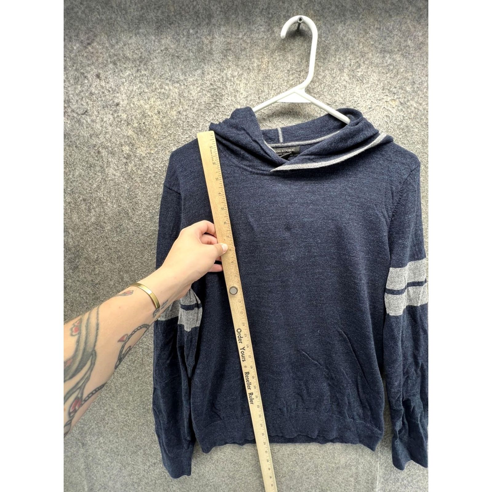 Banana Republic Banana Republic Sweater Mens Medium Blue Organic Cotton Hooded Stripe Knit Size US M / EU 48-50 / 2 - 5 Thumbnail