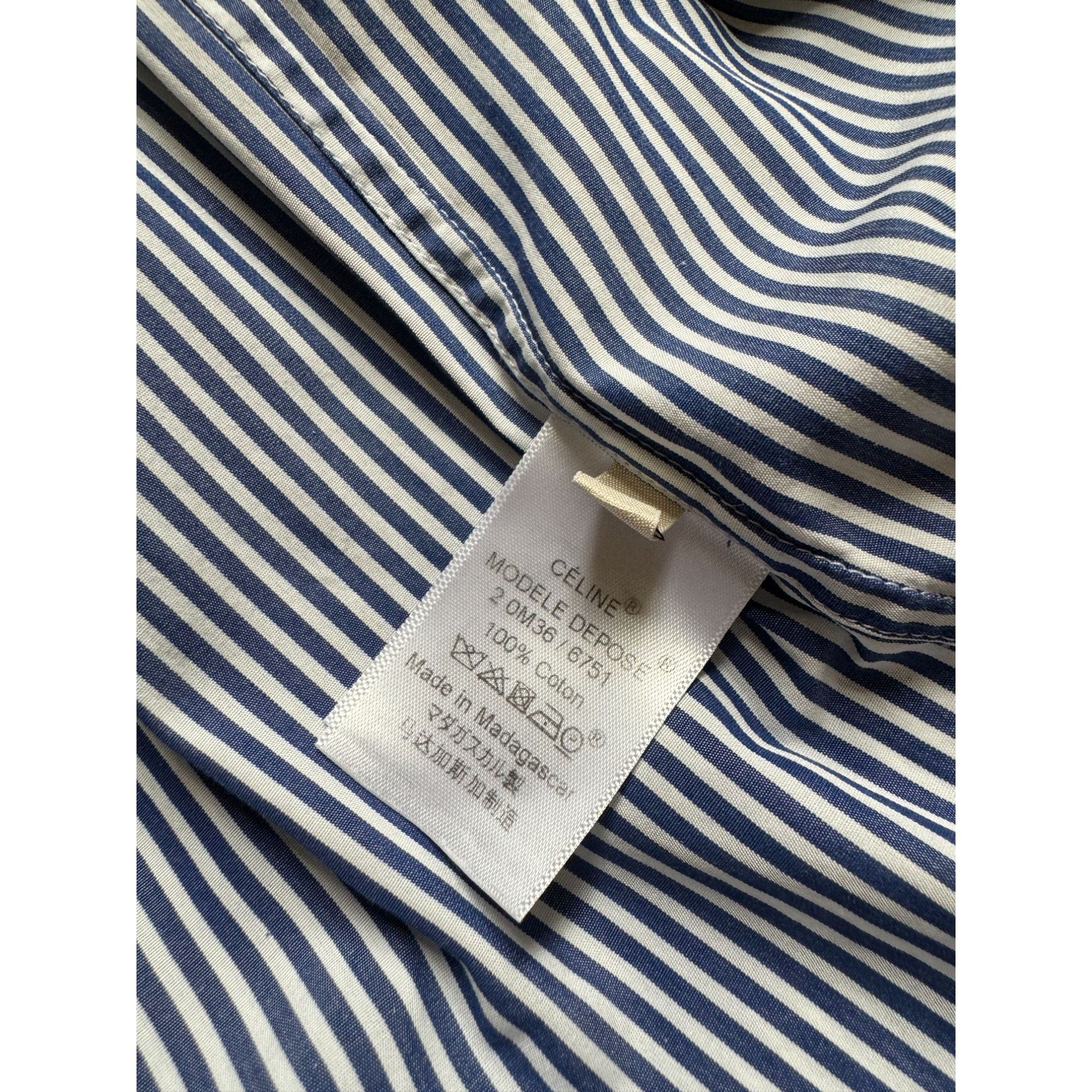 Celine Phoebe Philo Blue Striped Mandarin Collar Shirt Size S / US 4 / IT 40 - 6 Thumbnail