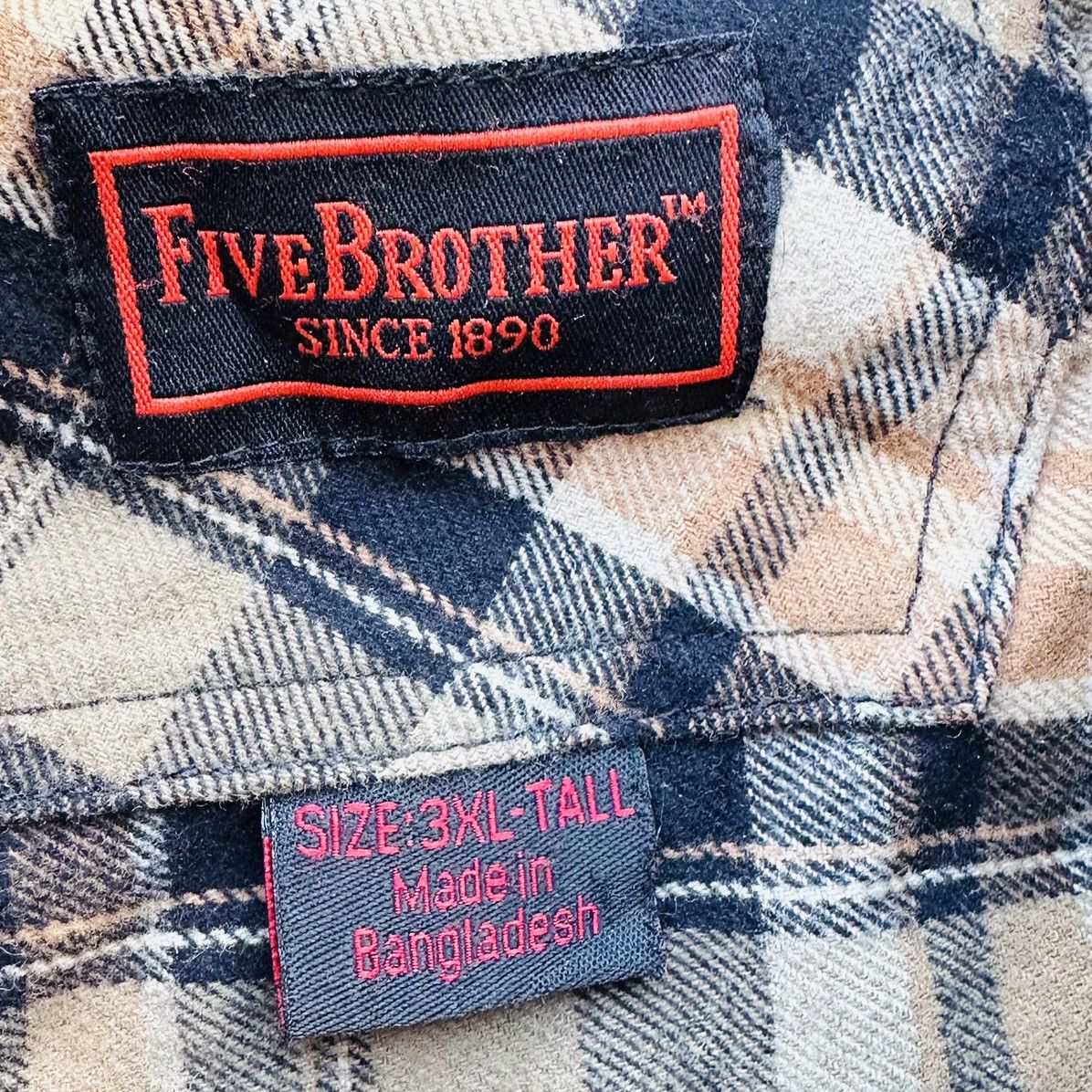 FiveBrother Five Brother Mens 3XLT Brown Black Plaid Pearl Snap Flannel Size US XXL / EU 58 / 5 - 4 Thumbnail