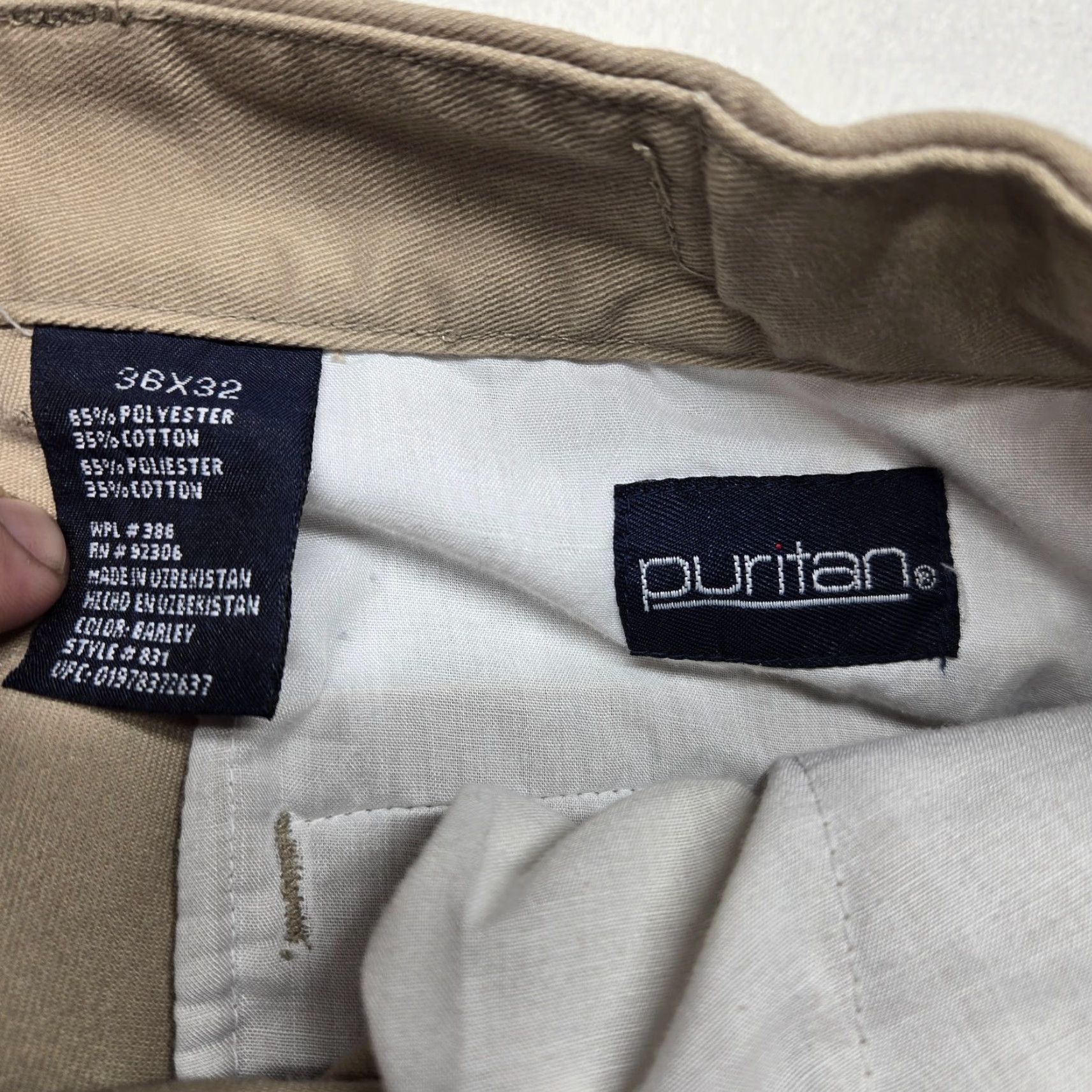 Vintage VINTAGE Puritan Pants Men 36x30 Chino Straight Regular Beige 36" Inseam 30" Cotton Polyester Easy Care Belt Loops Front Pleated Work Casual Size US 36 / EU 52 - 3 Thumbnail
