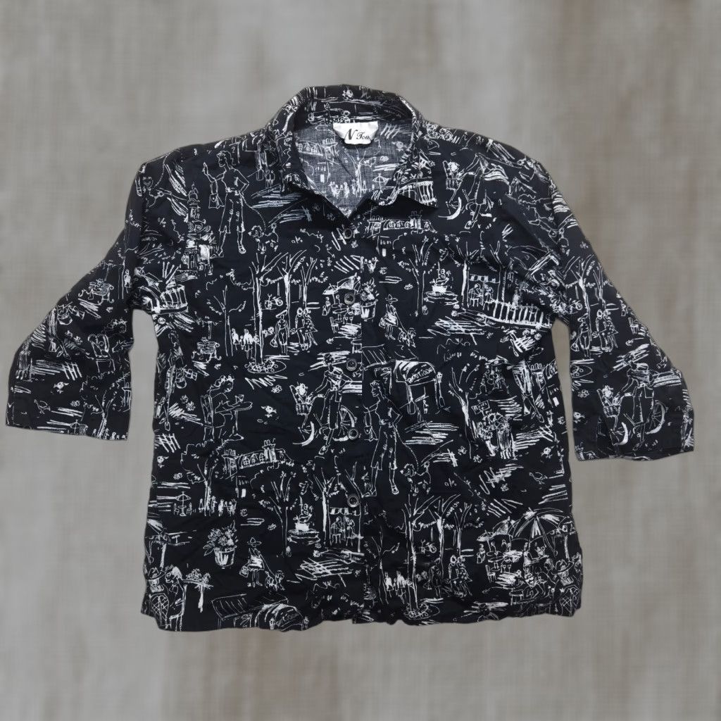 Vintage VINTAGE N Touch Shirt Adult Women L Black Floral Button-Up 3/4 Sleeve Spring Floral Mens Womens? Size L / US 10 / IT 46 - 1 Thumbnail