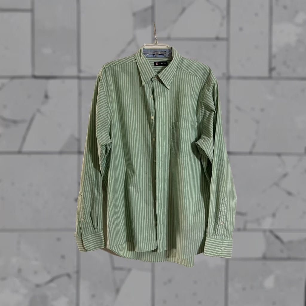 Chaps Chaps Men's Green White Striped Long Sleeve Button Down Shirt Size 17.5 Size US XXL / EU 58 / 5 - 1 Thumbnail