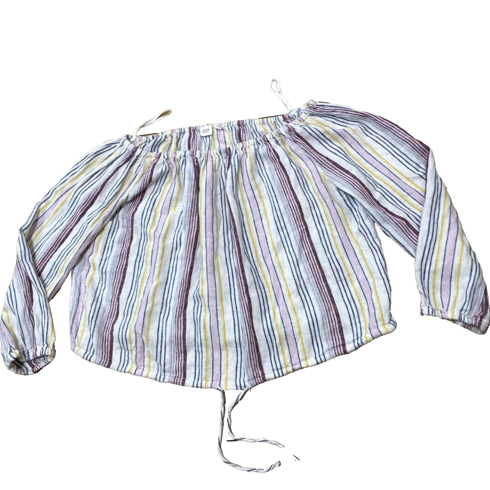 Gap GAP Linen OTS Striped Blouse Womens S Multicolor Retro 90s Coastal Casual Size S / US 4 / IT 40 - 2 Thumbnail