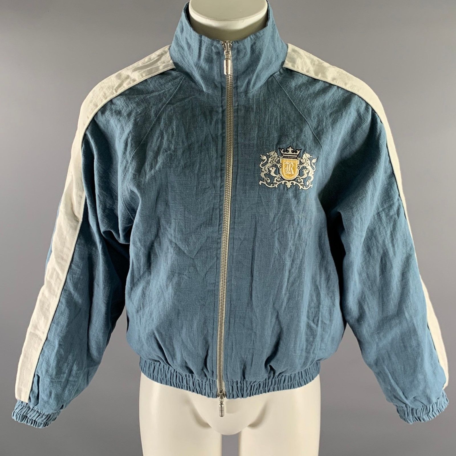 Rhude RHUDE Size S Blue White Color Block Linen Bomber Jacket Size US S / EU 44-46 / 1 - 1 Thumbnail