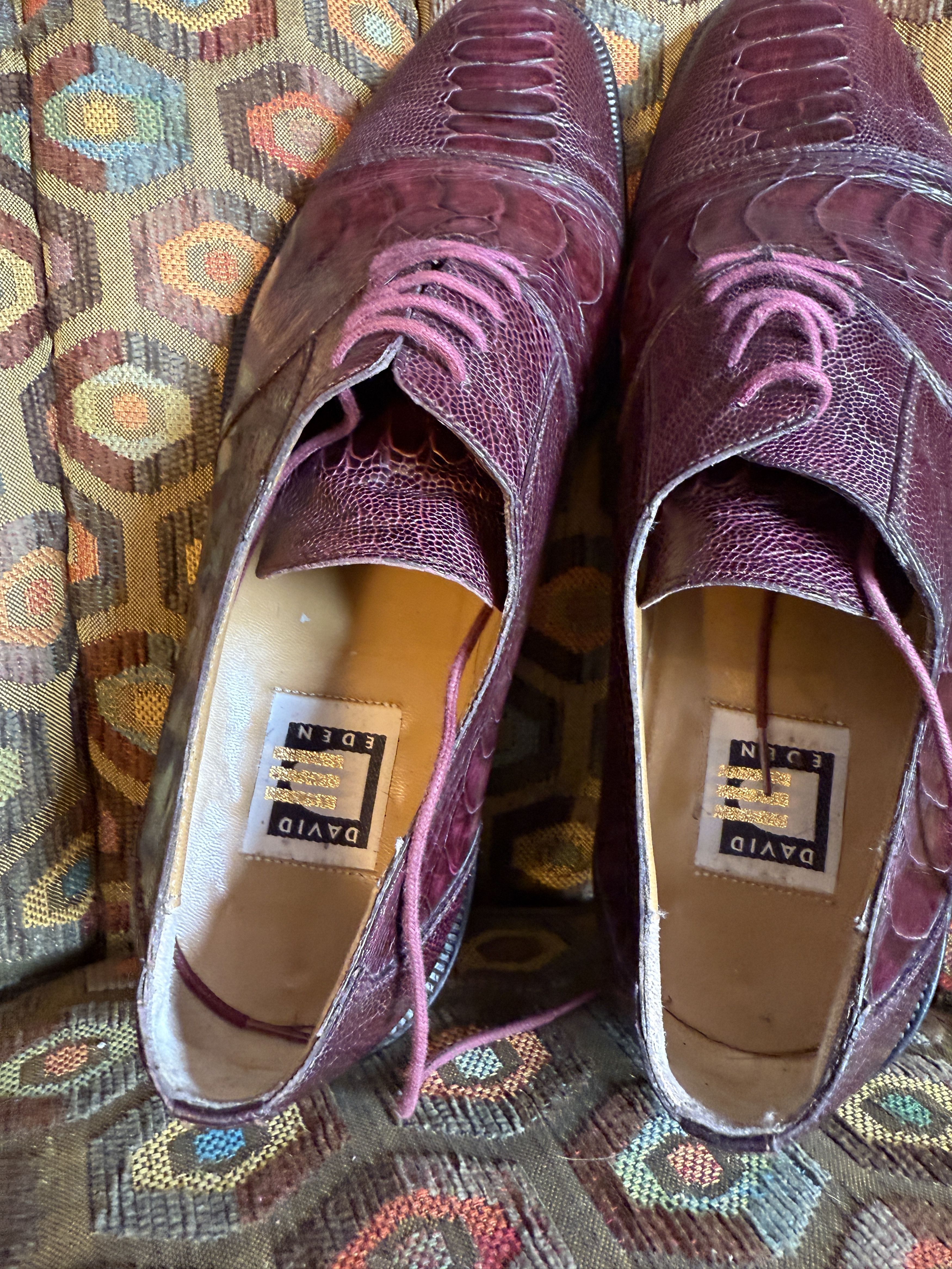 David Eden SALOMON ostrich leg cap-toe oxfords in wine +box, bag, trees Size US 9.5 / EU 42-43 - 12 Thumbnail