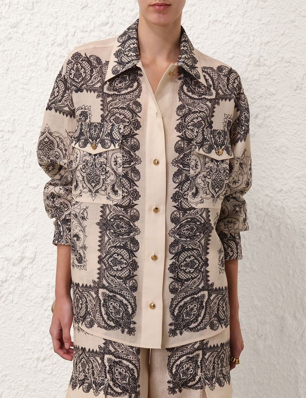 Zimmermann oc11z0825 Utility Pocket Shirt in Macadamia/Black Size M / US 6-8 / IT 42-44 - 2 Thumbnail