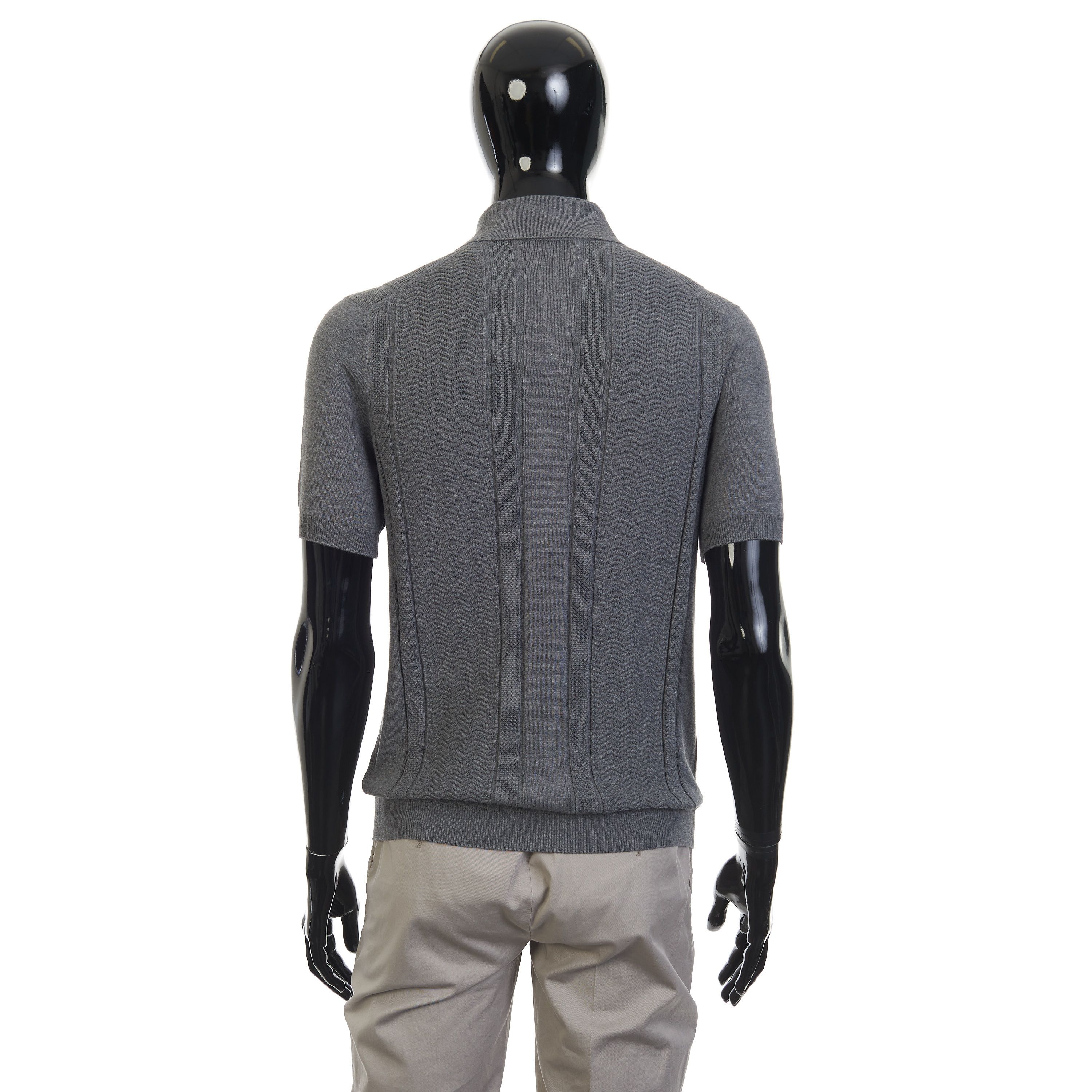 Brunello Cucinelli Gray Cotton Knit Polo With Jacquard Stripes Size US L / EU 52-54 / 3 - 5 Thumbnail