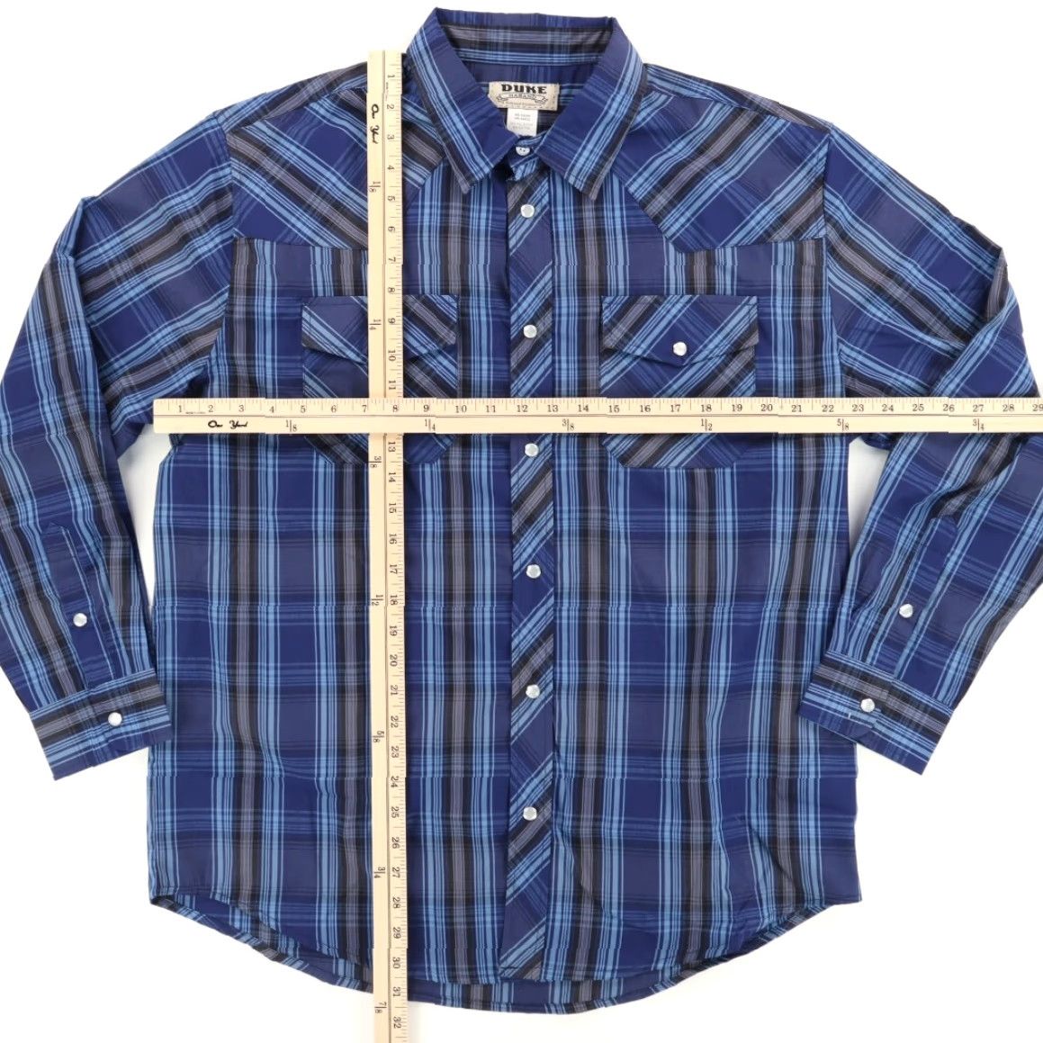 Vintage VTG Duke Haband Pearl Snap Cotton Blend Plaid Long Sleeve Shirt Blue Men's L Size US L / EU 52-54 / 3 - 3 Thumbnail