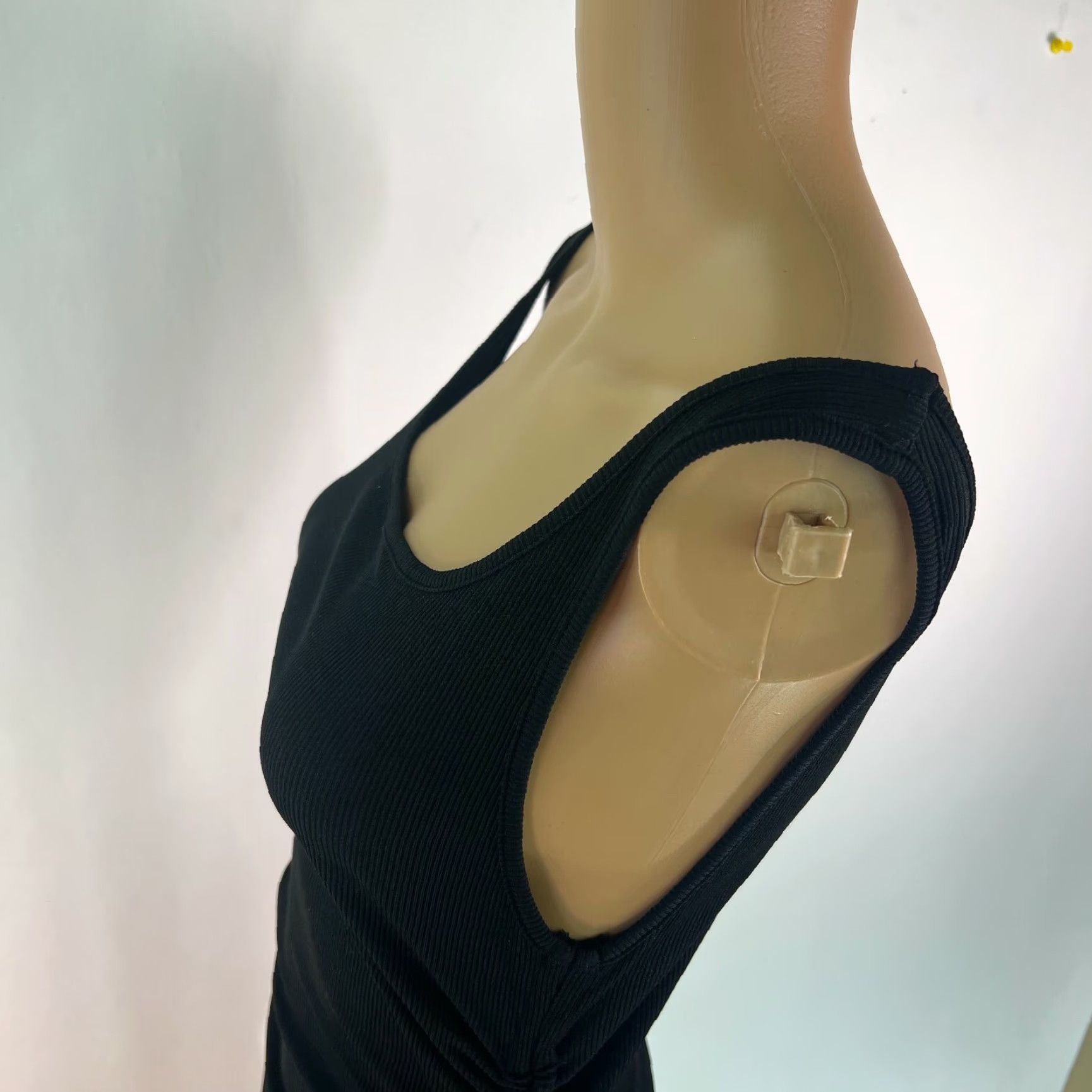 Vintage Womens Dress Bodycon Mini Sleeveless Side Ruched Black Square Neck Size Medium Size M / US 6-8 / IT 42-44 - 4 Thumbnail