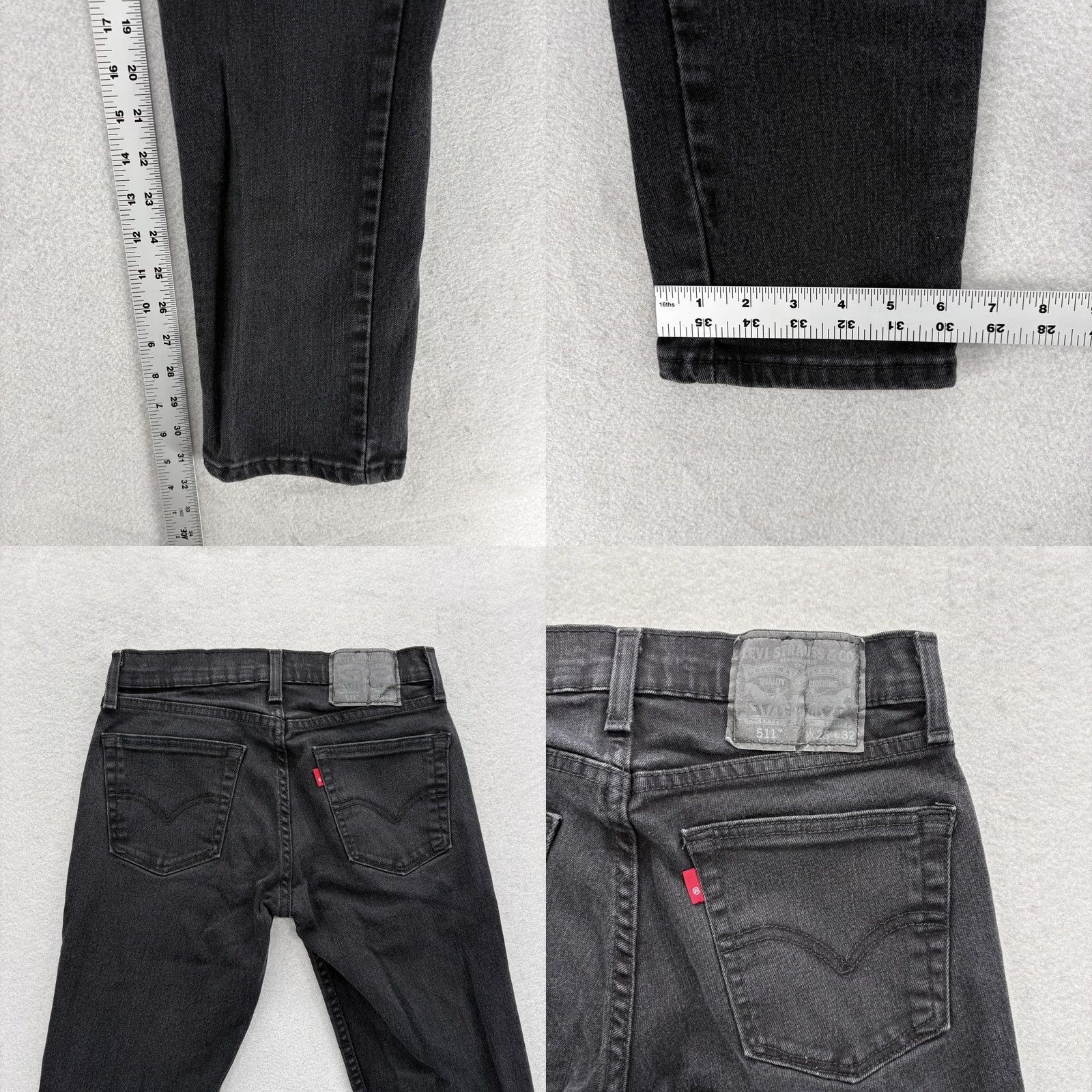 Levi's Levis 511 Jeans Slim Straight Mens 28x32 Denim Charcoal Wash Stretch Pants Black Leather Logo? Size US 28 / EU 44 - 8 Thumbnail