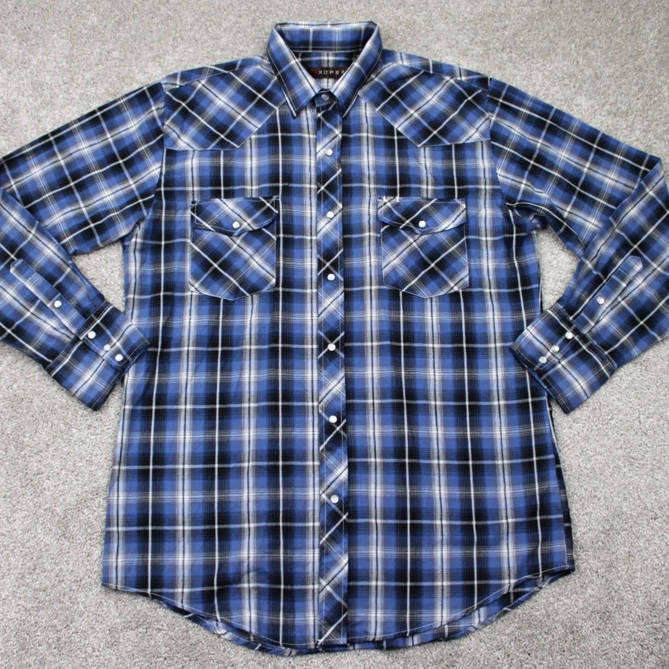 Roper Roper Pearl Snap Shirt Mens Large Plaid Long Sleeve Blue Pattern Cowboy Western Pearl Snap Button-Up Shirt Mens Large Size US L / EU 52-54 / 3 - 2 Thumbnail