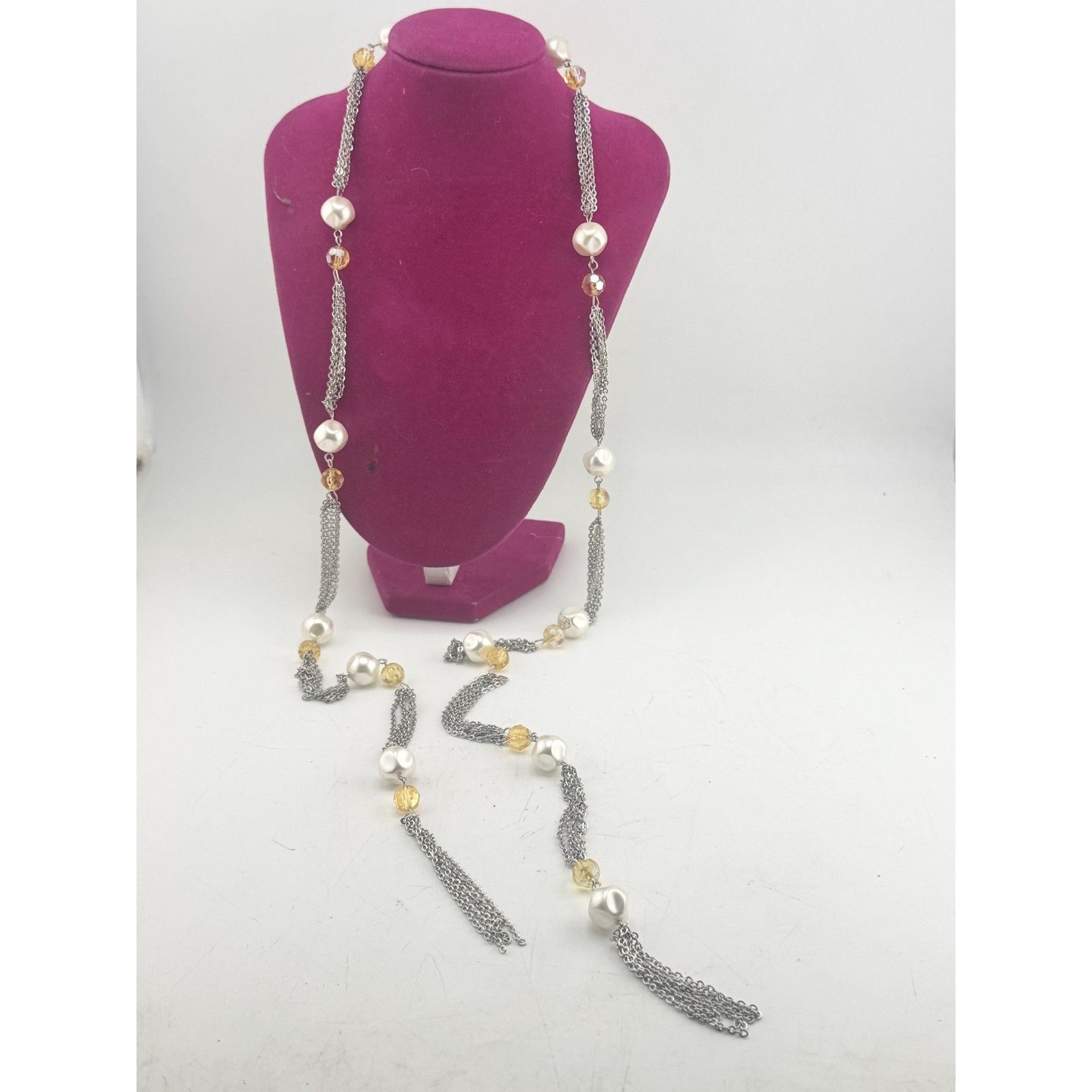 Vintage Pearl and crystal vintage chain lariat necklace Size ONE SIZE - 3 Thumbnail