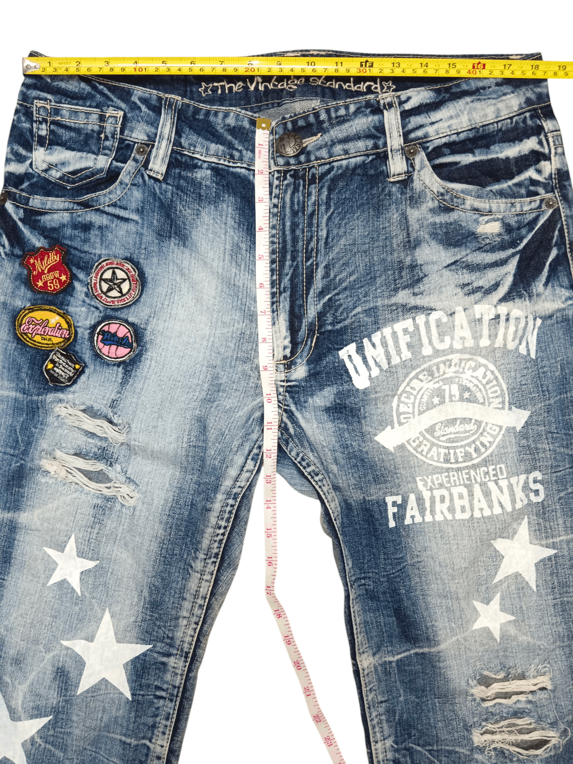 Denim & Co. 🔥FYE🔥 Patches Distressed Punk Cropped Denim Size US 37 - 12 Thumbnail