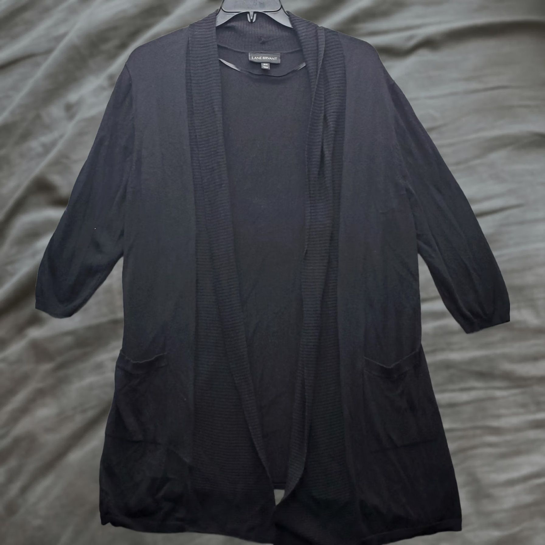 Vintage Lane Bryant Cardigan Women Black Draped Pocket Open Waterfall Front Size 10/12 Size L / US 10 / IT 46 - 1 Thumbnail