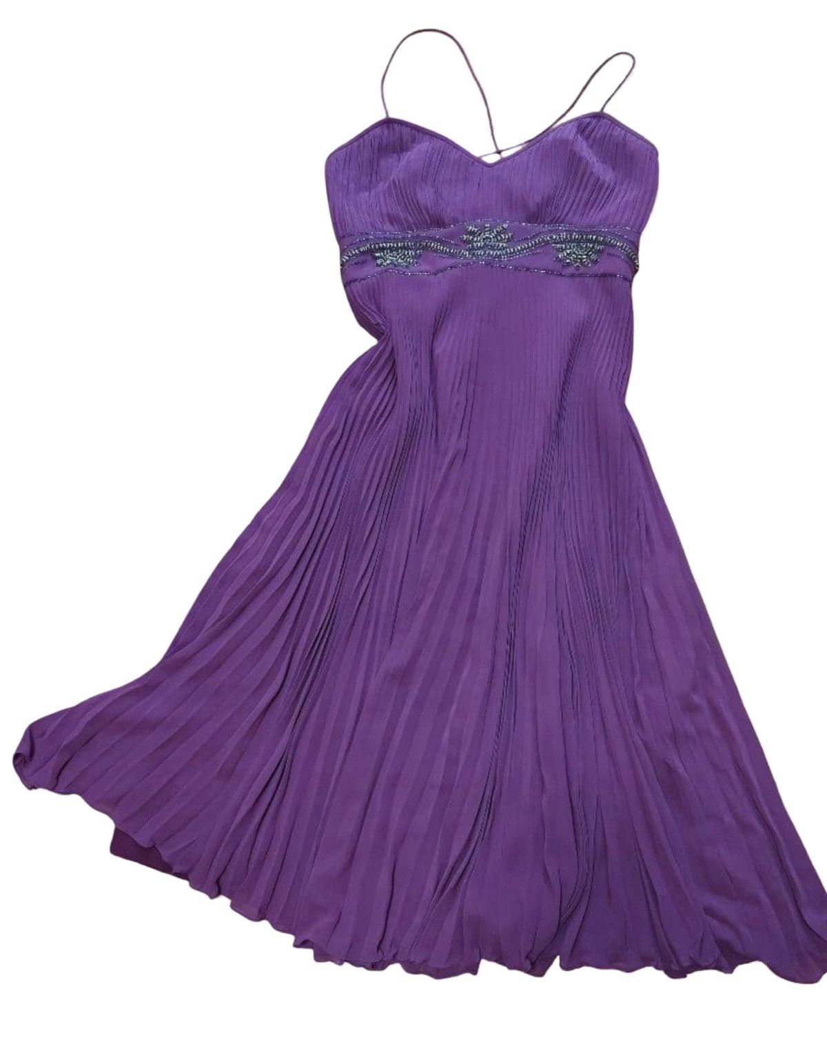 Betsey Johnson Betsey Johnson Evening Beaded Pleated Silk-Style Midi Dress Size XS / US 0-2 / IT 36-38 - 3 Thumbnail