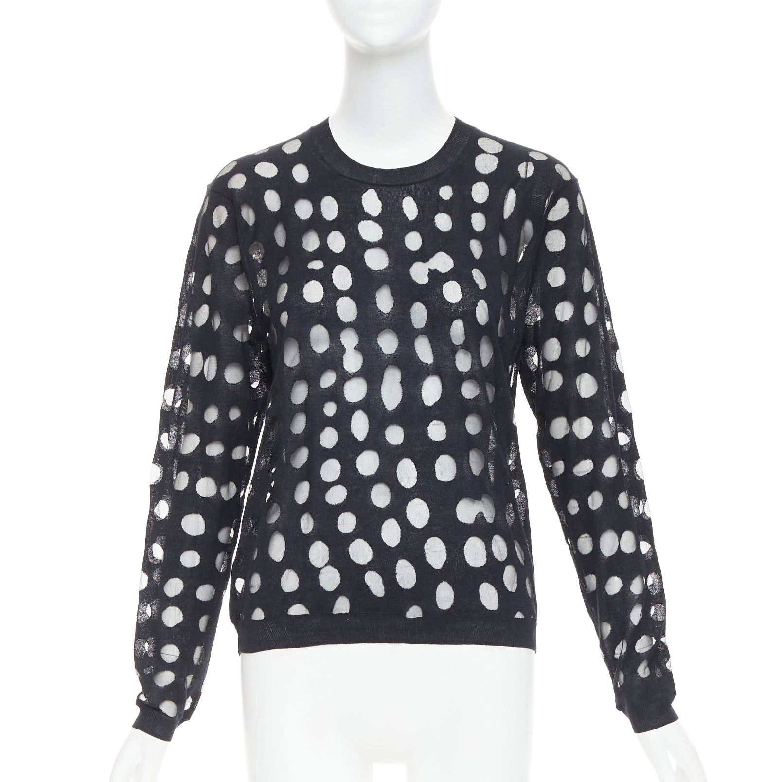 Acne Studios ACNE STUDIOS 2014 Ninah Dots black cotton blend irregular dots sheer sweater pullover S Size S / US 4 / IT 40 - 1 Thumbnail