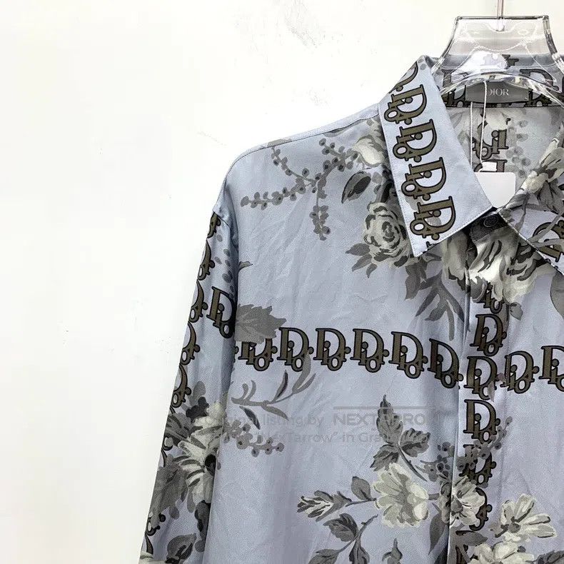 Dior Dior Blue floral logo letter printed mulberry silk lapel l Size US XXS / EU 40 - 3 Thumbnail