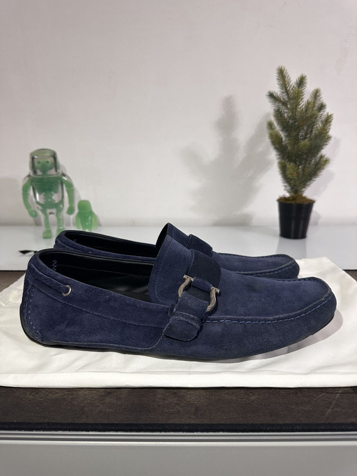 Salvatore Ferragamo Navy Blue Suede Mocasines Size US 11.5 / EU 44-45 - 5 Thumbnail