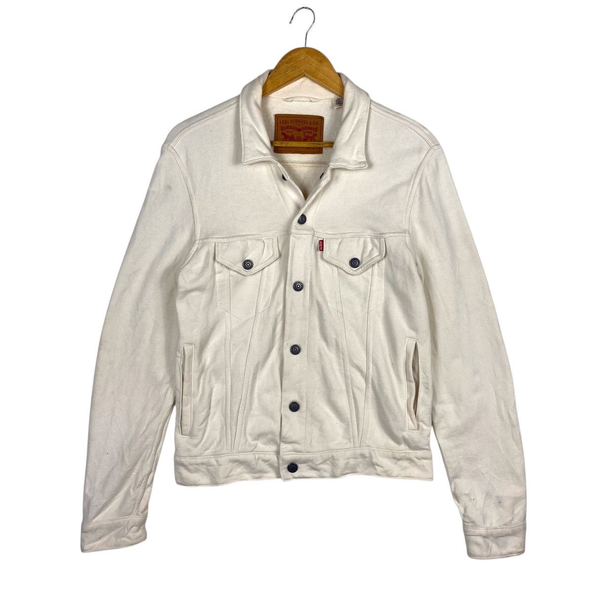 Levi's × Vintage 💥 WHITE 00 LEVIS BUTTON TRUCKER JACKET BIKER STYLE Size US S / EU 44-46 / 1 - 5 Thumbnail