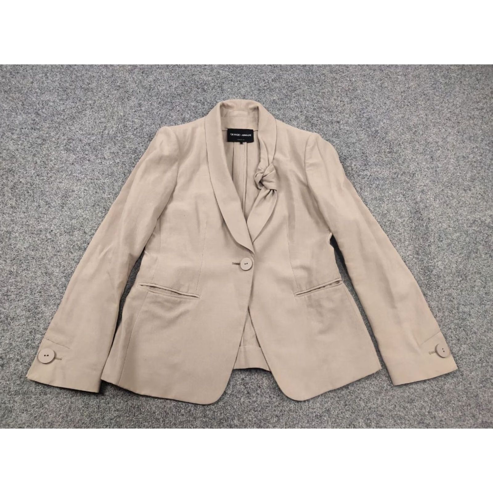 Giorgio Armani Giorgio Armani Blazer Womens Jacket Linen Blend Beige Knot Lapel One-Button Regular 42 Size Size M / US 6-8 / IT 42-44 - 6 Thumbnail
