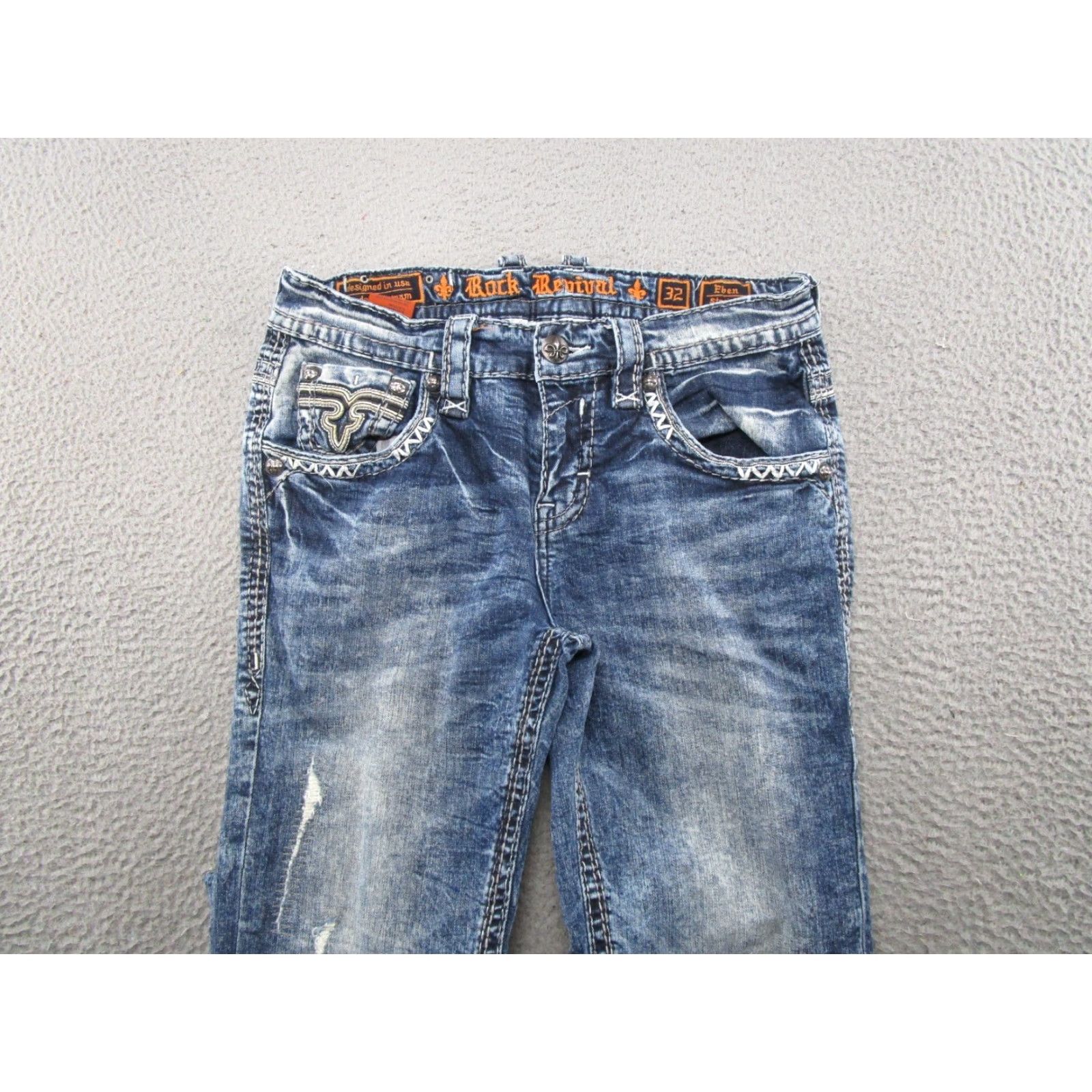Vintage Rock Revival Eben Jeans Men’s 32x31.5 Straight Distressed Medium Wash Denim Size US 32 / EU 48 - 3 Thumbnail