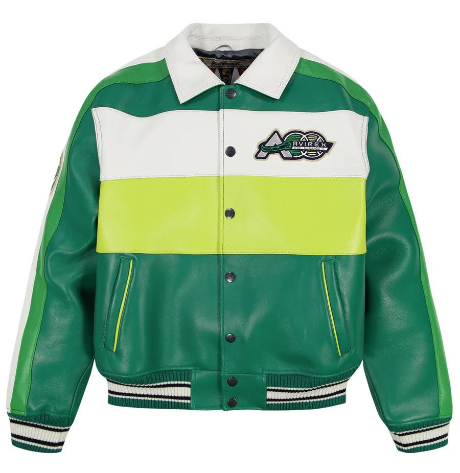 Avirex Grand Slam Leather Jacket Green Size Medium