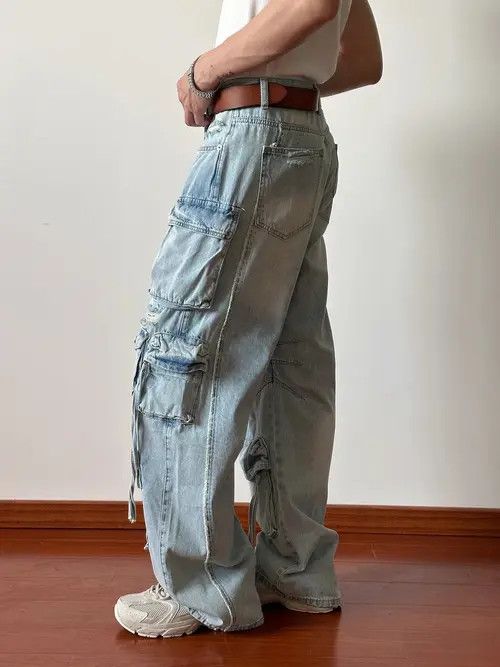 VIBE Frayed loose jeans pockets ripped wide legs retro style Y2K Size US 32 / EU 48 - 3 Thumbnail