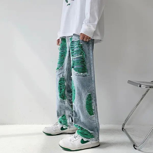 VIBE Green Stich Distressed Blue Denim Jeans Size US 28 / EU 44 - 5 Thumbnail
