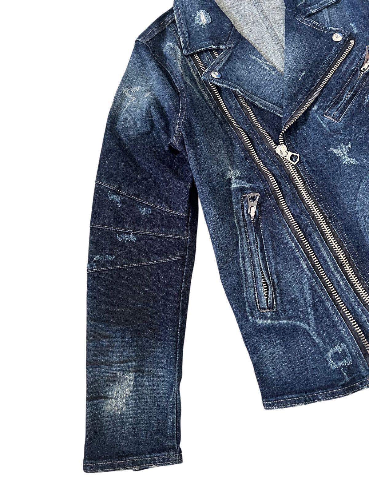 Japanese Brand Semantic Design Damaged Double Collar Denim Jacket Size US S / EU 44-46 / 1 - 4 Thumbnail
