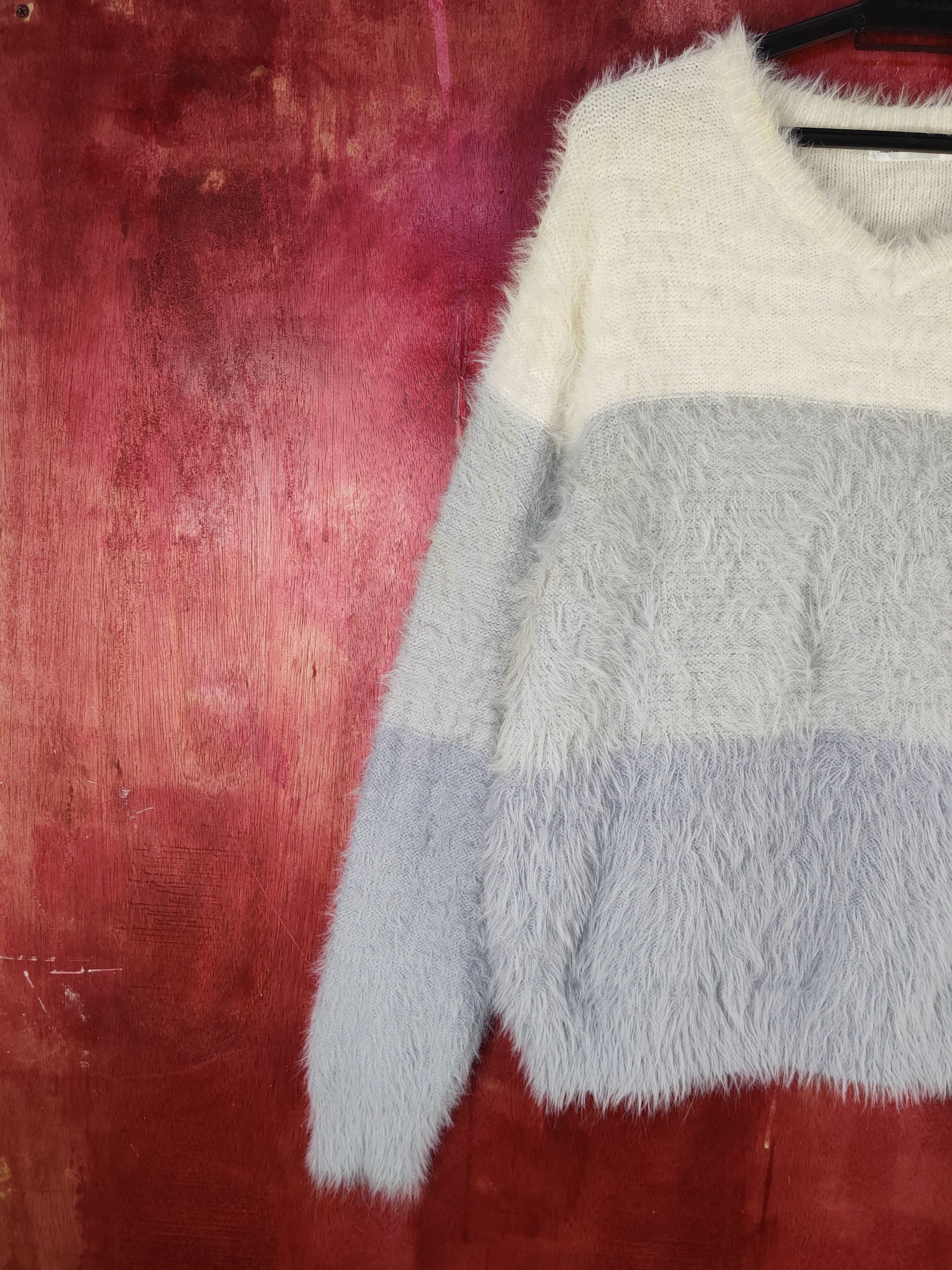 Homespun Knitwear Healthy Karen Blue Shag Shaggy Fur Mohair Knitwear #S2279 Size L / US 10 / IT 46 - 3 Thumbnail
