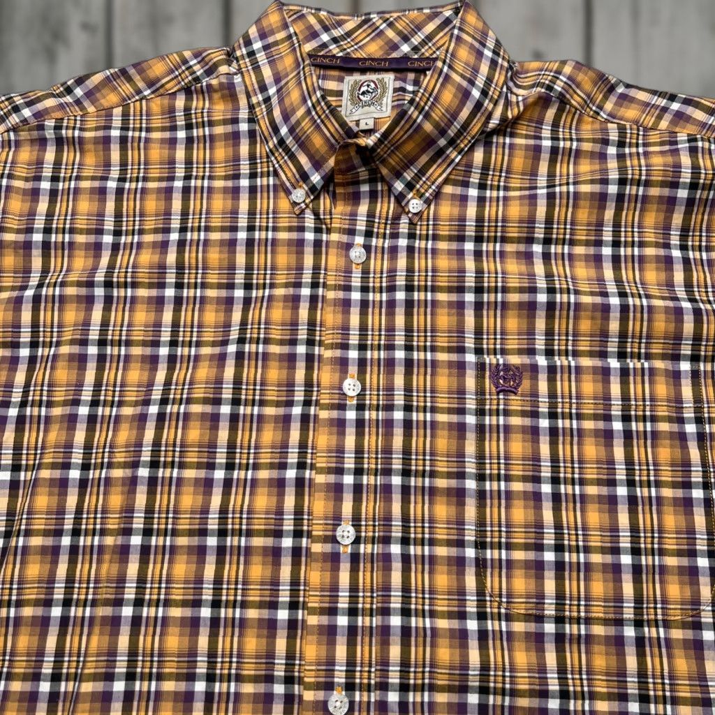 Vintage CINCH Button-Down Shirt Men’s Large Plaid Short Sleeve Cotton Yellow Purple Size US L / EU 52-54 / 3 - 1 Thumbnail