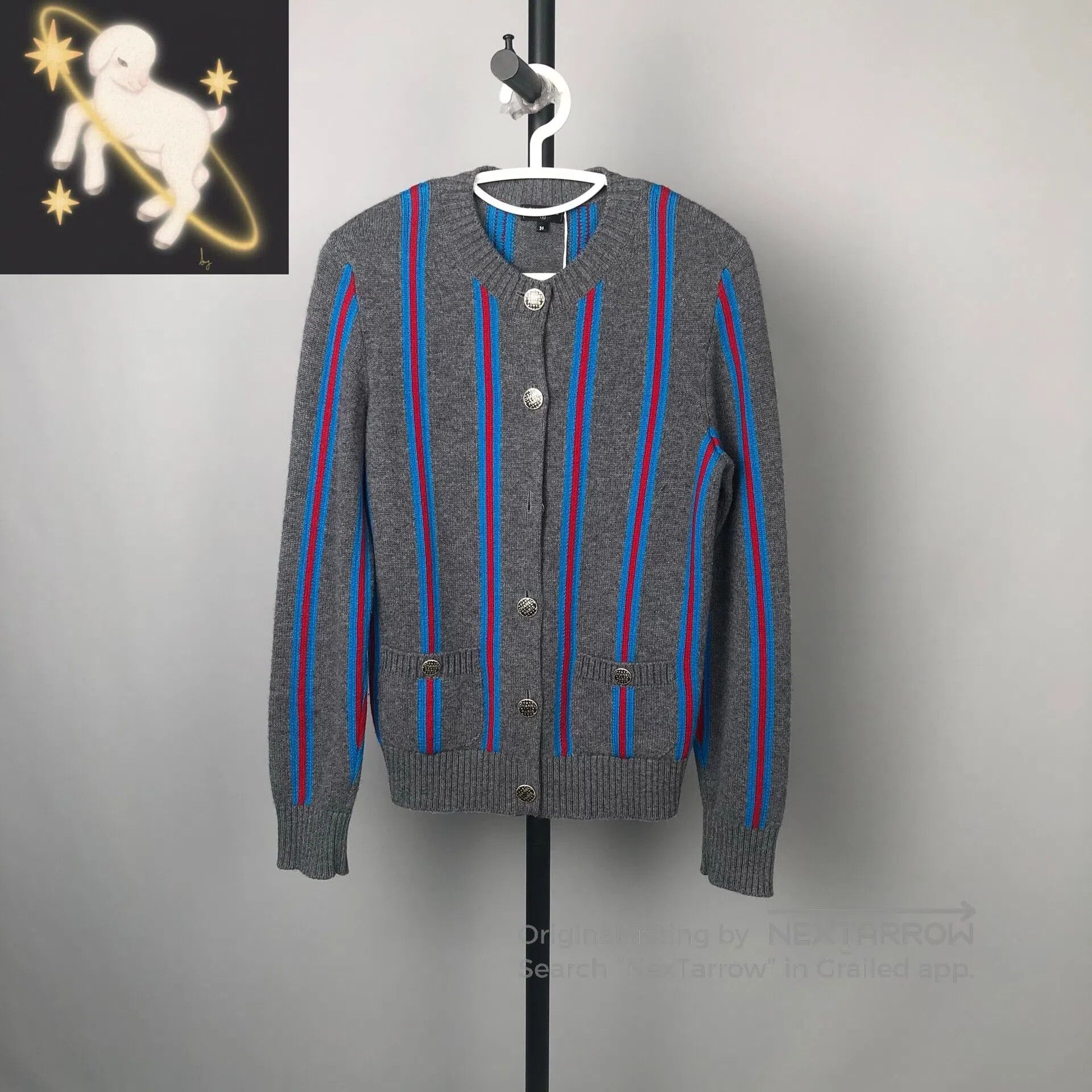 Chanel Chanel Gray and blue striped knitted cardigan size 36| Size XS / US 0-2 / IT 36-38 - 1 Thumbnail