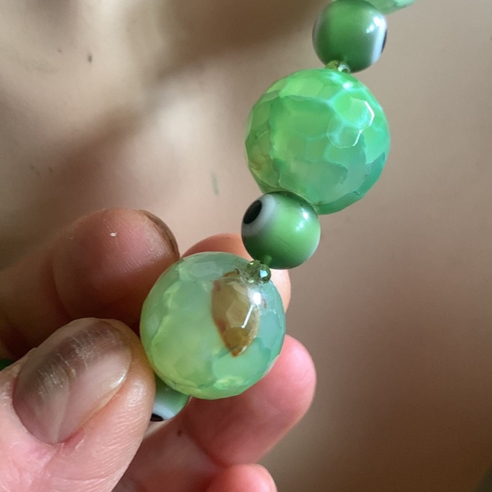 Vintage Green evil eye beads and textured stones necklace Size ONE SIZE - 8 Thumbnail