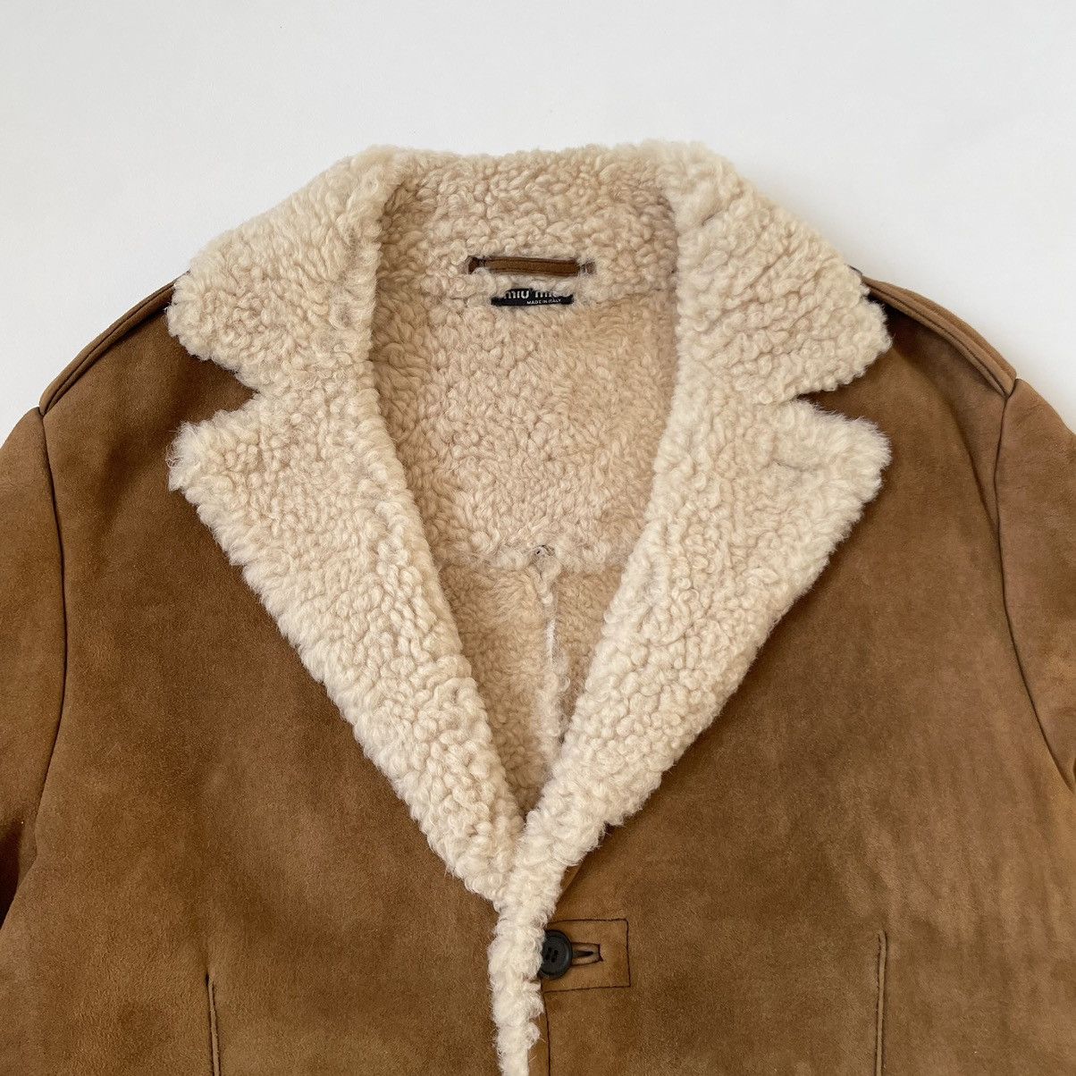Miu Miu Mid 2000s Tan Shearling Jacket Size US M / EU 48-50 / 2 - 3 Thumbnail