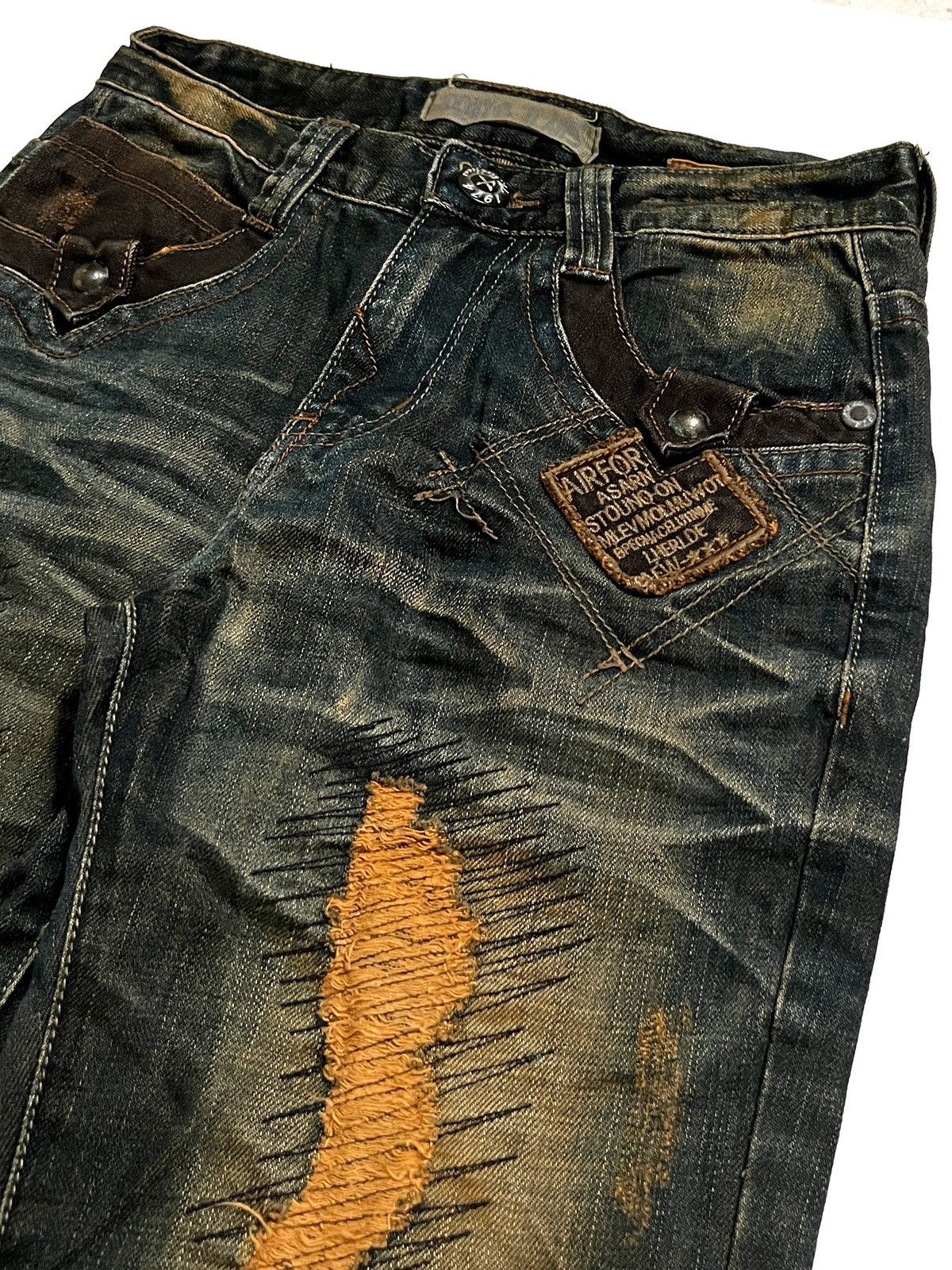 Japanese Brand Tokyo Boulevard Mud Wash Distressed Jeans Y2K Vkei Size US 29 - 4 Thumbnail