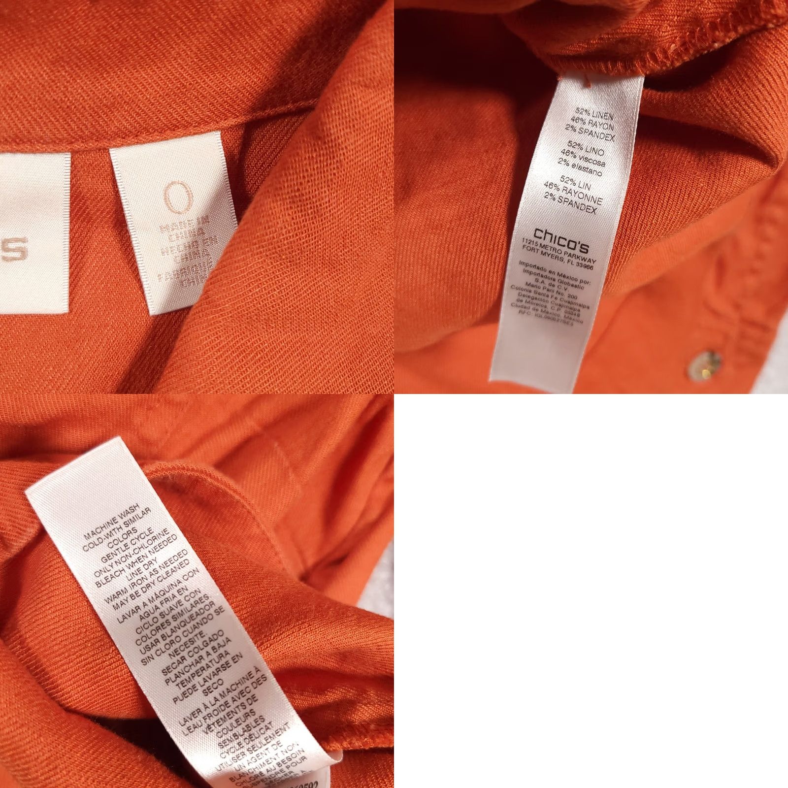 Vintage Chicos Jacket Women's Size S Orange Linen Button Front Collared Basic Jacket Mid-Length Casual Travel Fall Winter Spring Summer Size S / US 4 / IT 40 - 9 Thumbnail