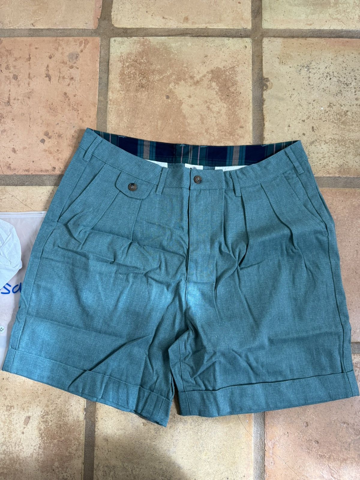 Manresa The Louis Short in Teal Herringbone | XL Size US 36 / EU 52 - 1 Thumbnail