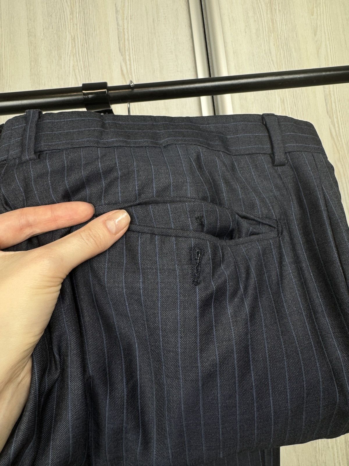 Boggi Boggi Milano vintage wool navy blue striped 3 button suit Size 46R - 18 Thumbnail