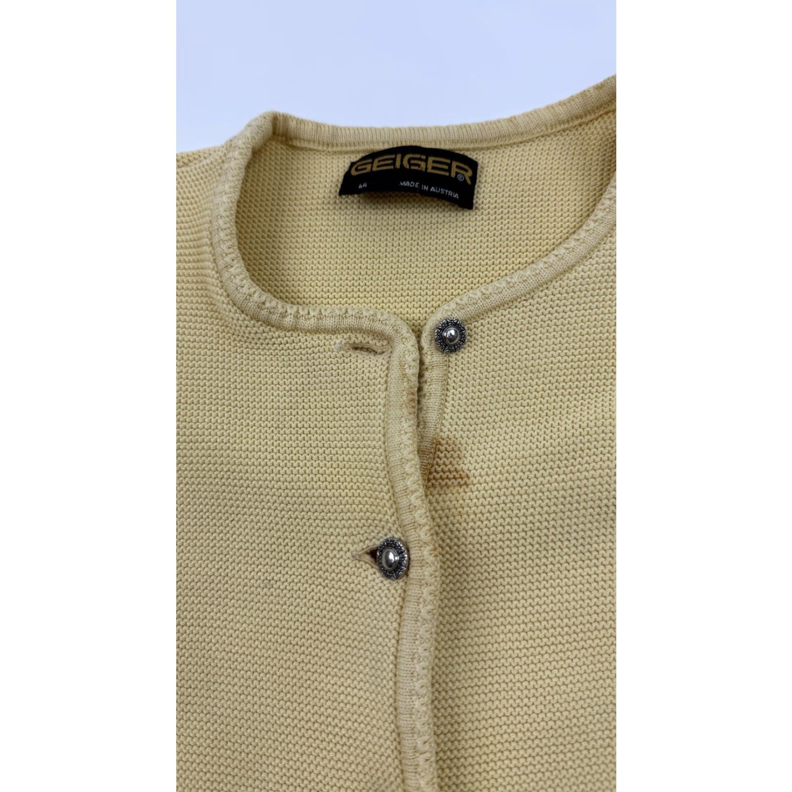 Vintage VINTAGE Geiger Cardigan Sweater Womens 44 Yellow Button Front Knit Austria 100% Cotton Size M / US 6-8 / IT 42-44 - 4 Thumbnail