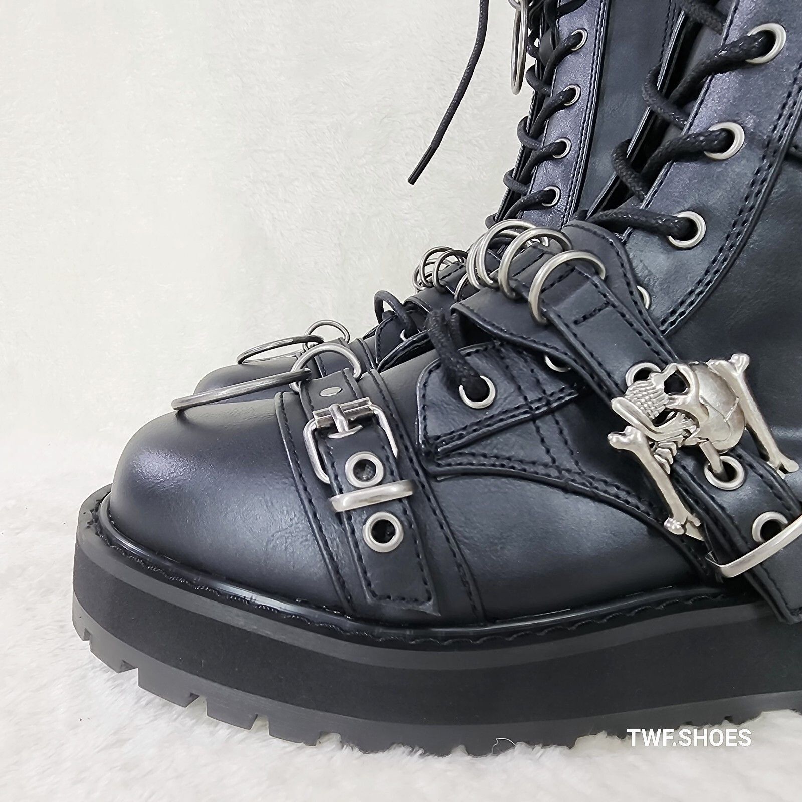 Demonia Cult DEMONIA Valor Goth Combat Biker Ankle Boots Black Matte Men Size US 8 / EU 41 - 4 Thumbnail