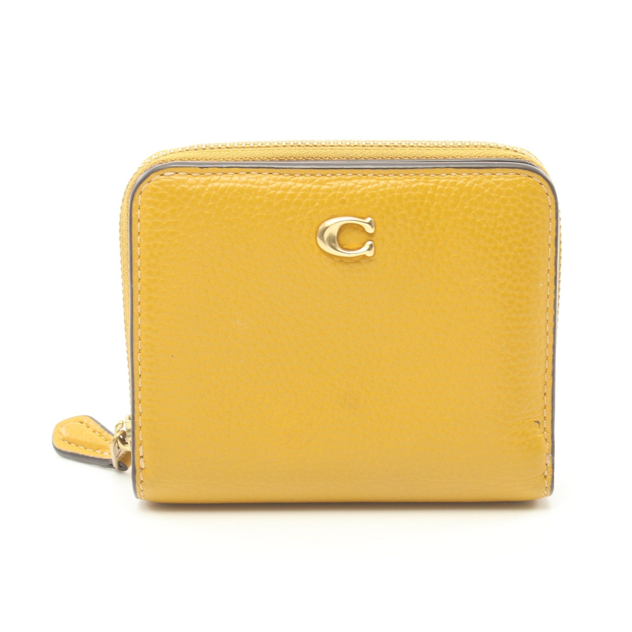 image of Coach Billfold Wallet Bi-Fold Wallet Leather Yellow, Women's
